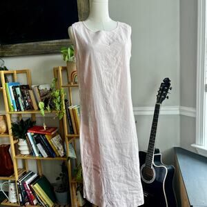 Vintage Y2K Cotton Rayon Maxi Dress Pink Leaf Embroidered Size Medium